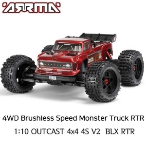 [ARA4410V2T4] ARRMA 1:10 OUTCAST 4X4 4S V2 BLX Stunt Truck RTR, Red